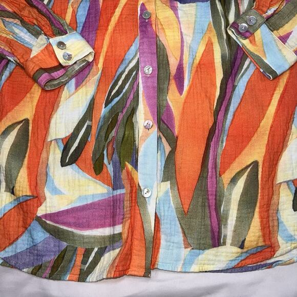 Soft Surroundings Shirt Size XL Multicolor Peregrine Tunic Blouse Fiery Strip LS - Picture 3 of 12